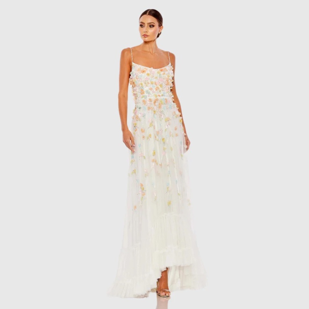 Mac Duggal White Floral Maxi Dress